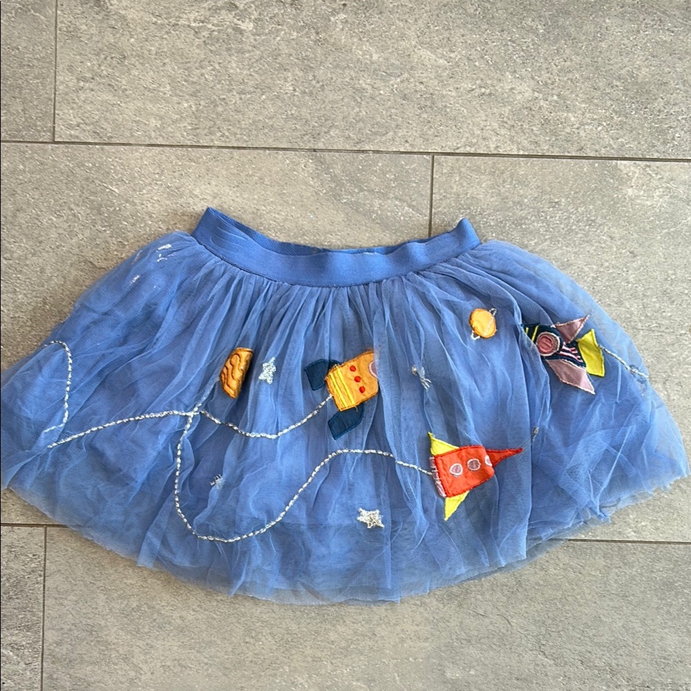 Piccolina Blue Kids Tulle Skirt with Space Embroidery
